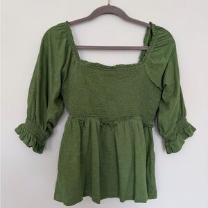 Crown & Ivy Olive Green Smocked Blouse